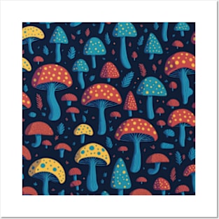 mushrooms pattern colorful Posters and Art